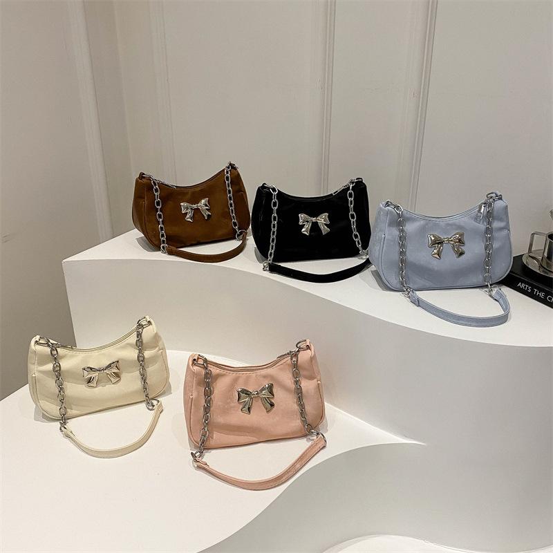 Korean Version Trendy One-shoulder Armpit Bag 2025 New Texture Foreign Style Bow Design Fashionable and Simple One-shoulder Messenger Bag