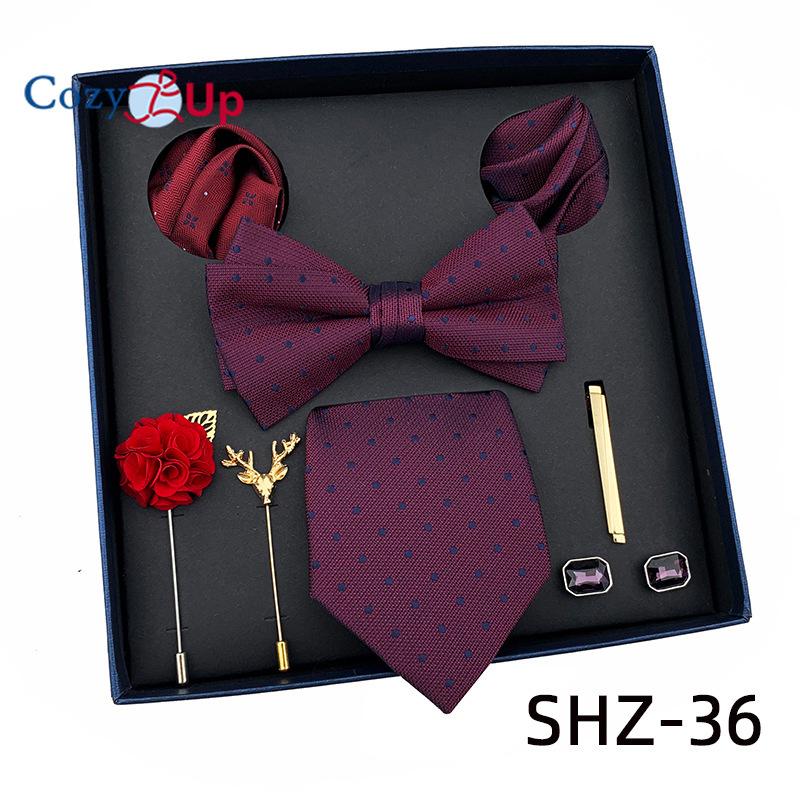 7 PCS Classic Men's  Tie Set Paisley Stripe Necktie for Men Pocket Square Bowtie  Brooch Cuff Father's Day Gift Box