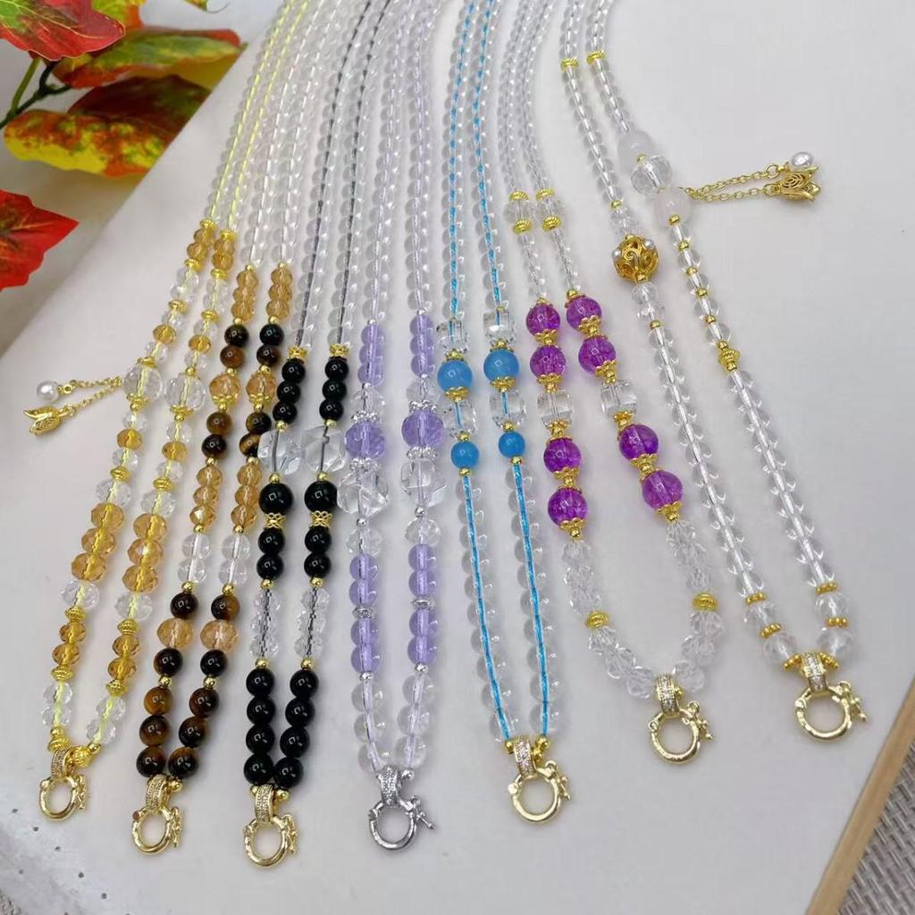 Universal Crystal Bead Chain Necklace with Buckle for Thai Amulets, Thangkas, Dzambhala, or Nine-Tailed Fox.