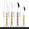 4/8/20Pcs Stainless Steel Flatware Cutlery Set Wood Bamboo Root Handle Dinnerware Knife Spoon Fork Tableware Kitchen Silverware