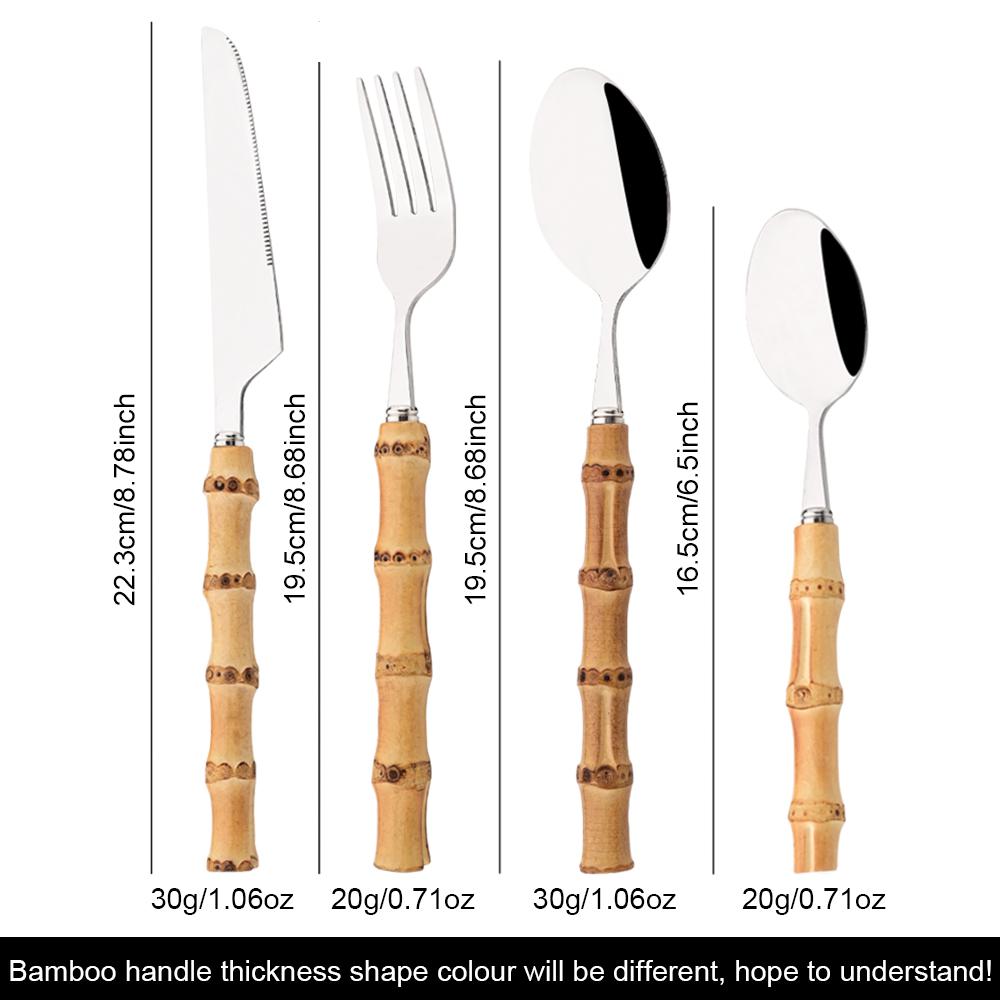 4/8/20Pcs Stainless Steel Flatware Cutlery Set Wood Bamboo Root Handle Dinnerware Knife Spoon Fork Tableware Kitchen Silverware