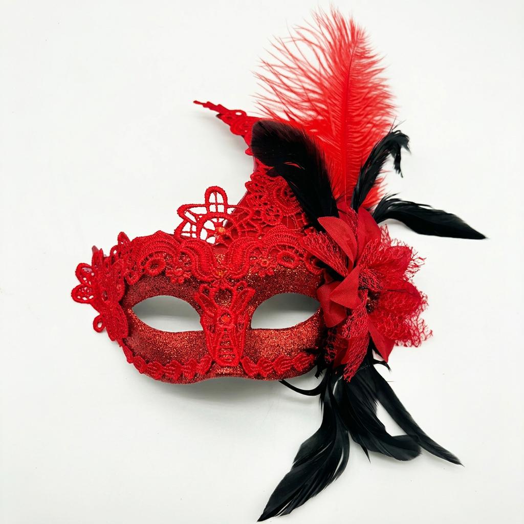 Feather Lace Masquerade Mask Glitter Eye Mask Venetian Aesthetic Party Face Mask Elegant Flower Decor Carnival Cosplay Cover
