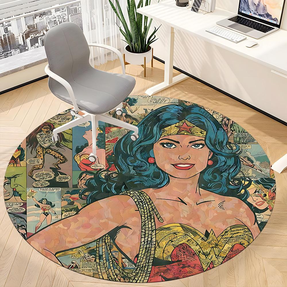 1pc Wonder Woman Comics Office Round Area Rug, Under Office Chairs Bedroom Living Room Home Decor, Room Deco, Available in Various Sizes