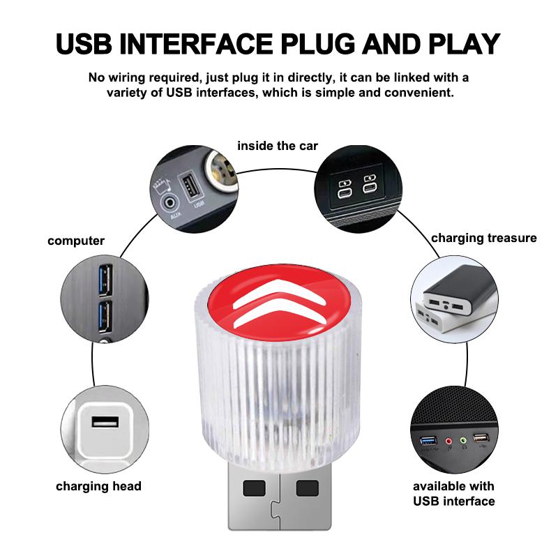 Car USB LED Portable Light Plug Play Ambient Light Decorative Atmosphere Lamps For Citroen C1 C2 C3 C4 C5 C6 C8 C4L DS3 DS4 DS5LS DS6 Accessories