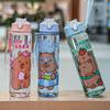 800ml Sticlă de Apă Desene Animate Capibara, Cană de Apă din Plastic, Portabilă, Capacitate Mare, Cu Pai, Sticlă de Apă Sport, Călătorie, Exterior