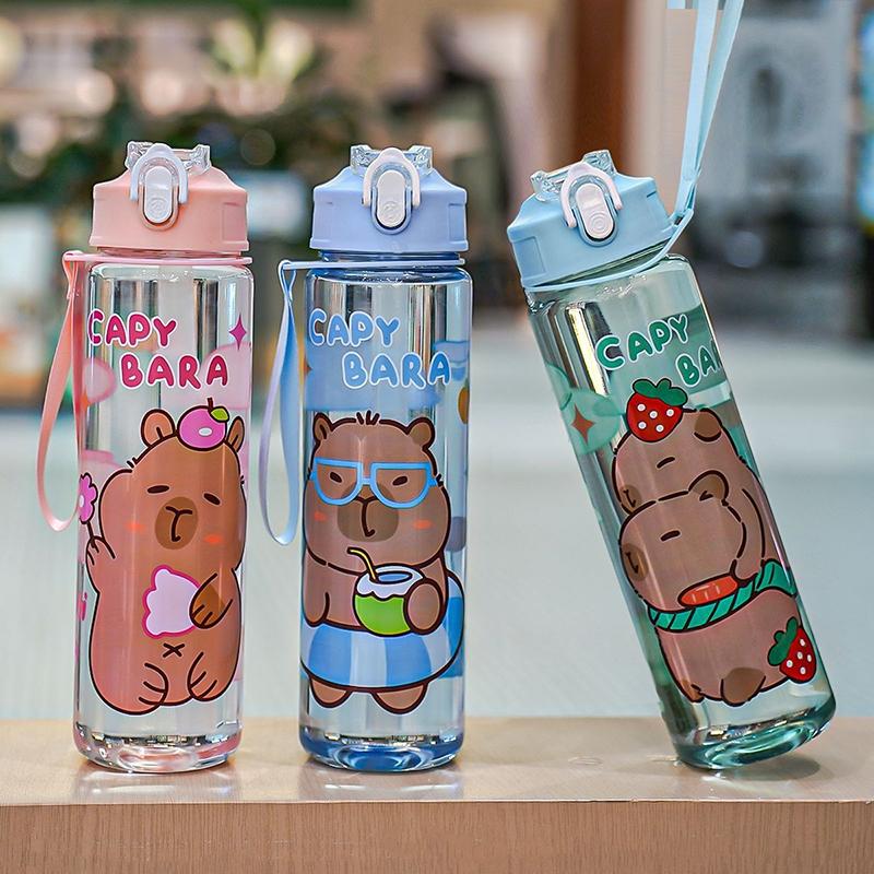 800Ml Cartoon Capybara Water Bottle Plastic Water Cup Portable Large Capacity With Straw Sports Water Bottle Travel Outdoor