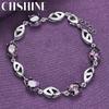 CHSHINE 925 Sterling Silver Purple Crystal Chain Bracelet For Women Wedding Party Fashion Jewelry