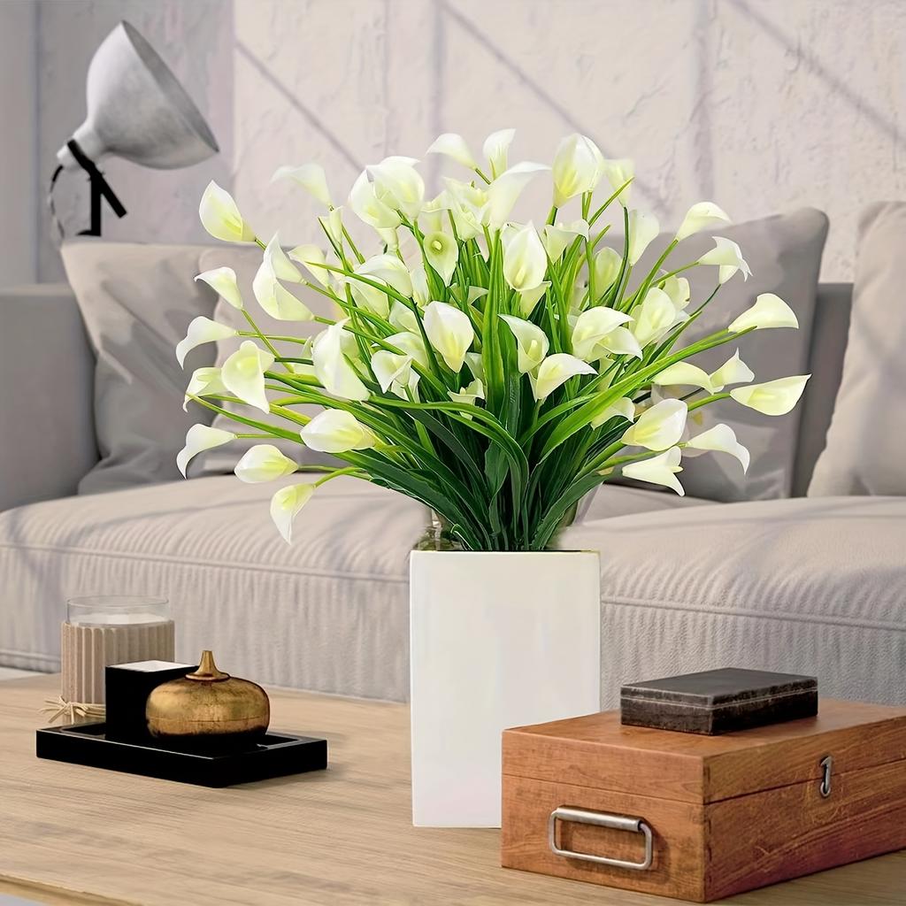 1pc Elegant Artificial Calla Lily Bouquet - Realistic White Plastic Flowers with Green Stems, Perfect for Home Decor, Weddings, Indoor/Outdoor Use