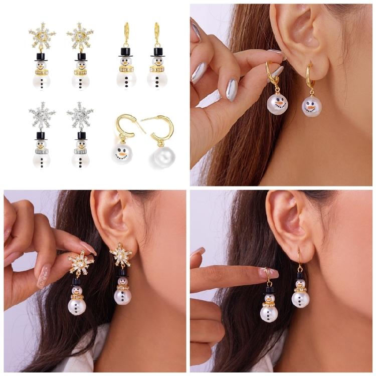 Elegant Charm Christmas Earrings Pack of 4 Including Snowman and Snowflake Styles for Celebrating Festival Holiday