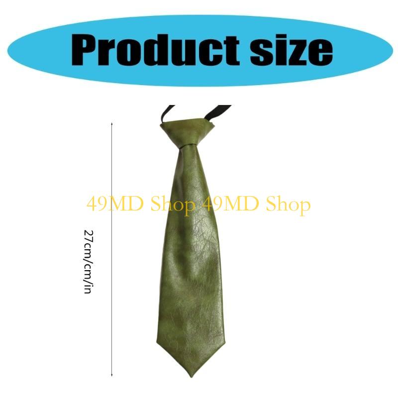 49MD Harajuku Tie Women Men Student Uniform Faux Leather Color Pre Tied Necktie