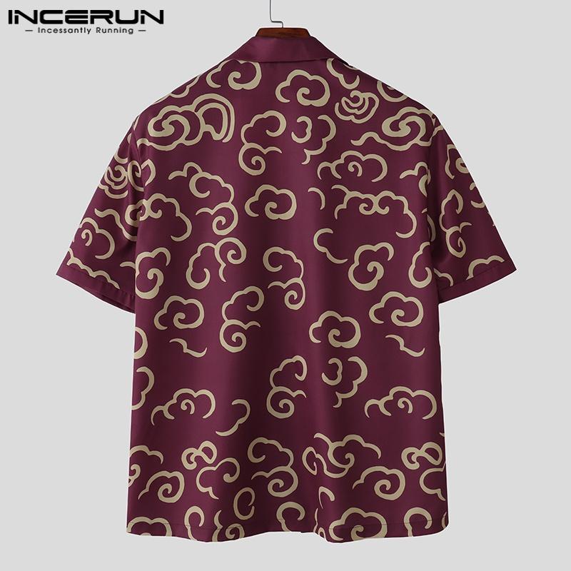 INCERUN Summer Men Lapel Neck Short Sleeve Print Buttons Casual Shirts