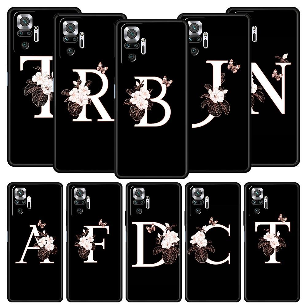 Phone Case Cover for Redmi 14C 10C Note 15 14 13 12 10 11 Pro Plus K40 Soft TPU Shockproof Fundas Shell Flowers Initial Letter