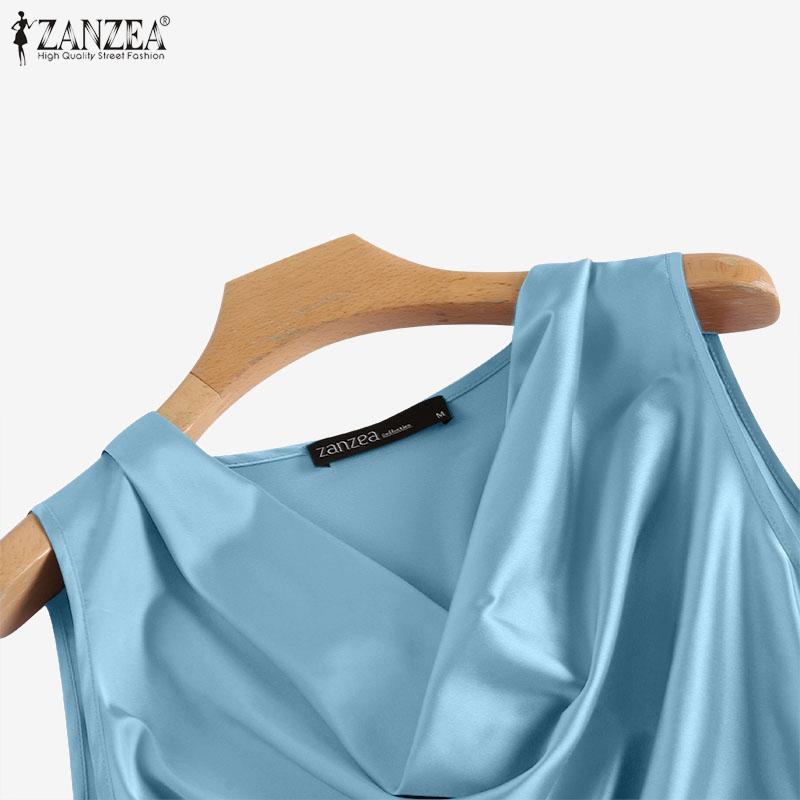 ZANZEA Camisetas sin mangas casuales de verano para mujer con cuello cowl suelto