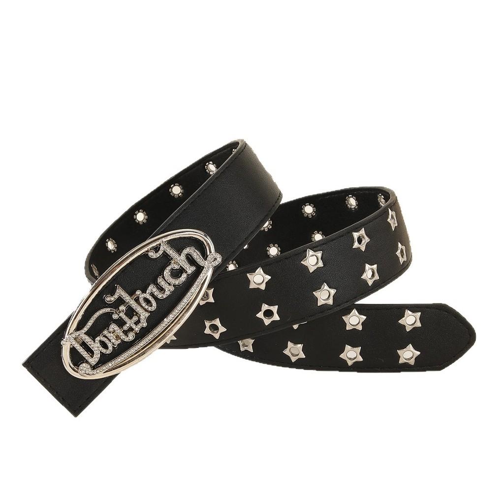 Punk Pu Belt With Letter Design Alloy Buckle And Water Diamond Decor For Casual
