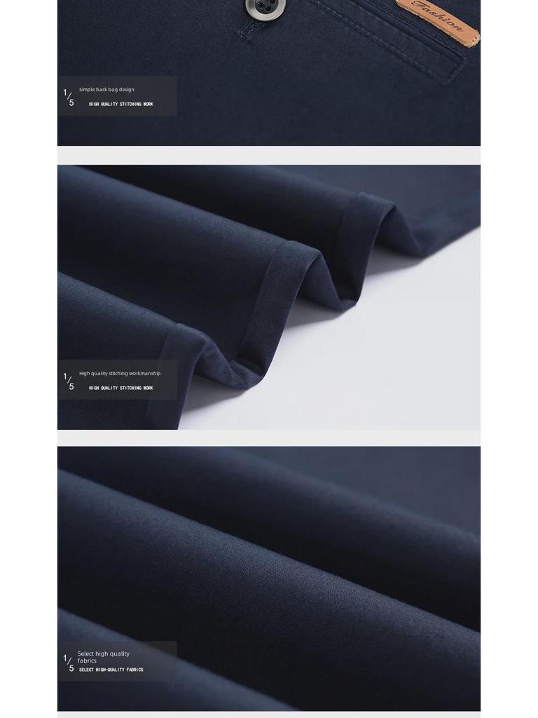 Męskie spodnie bawełniane na jesień z prostymi nogawkami, elastyczne, niegniotące się, naturalnie układające się, idealne do codziennych, biznesowych stylizacji w średnim wieku