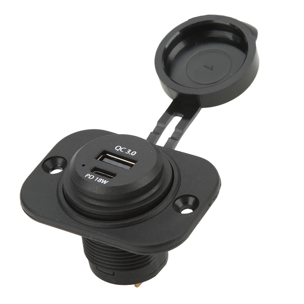 Dual Port Type C Car Charger with Waterproof Cover QC 3.0 PD 18W Universal for RV Boat SUV Sedan Mot