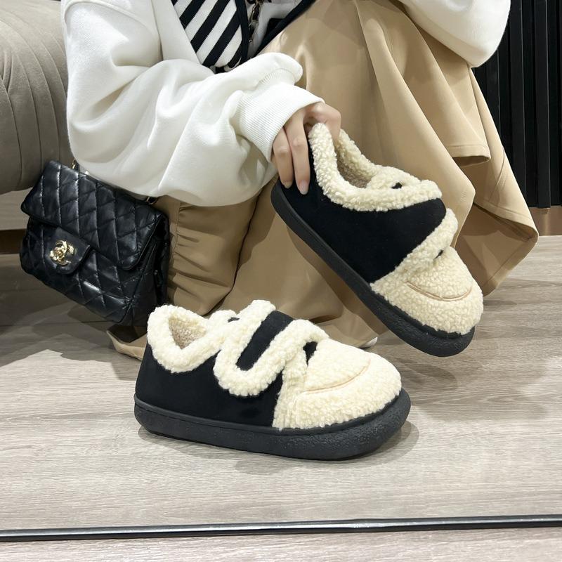 New European-style, Retro All-inclusive Heel Women's Cotton Shoes, Worn Outside, Autumn and Winter, Indoor Household Warm Fleece Non-slip Shoes