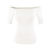 One-word collar medium-sleeved T-shirt women's summer new American Spice Girl solid color slim-fitting short bottoming top