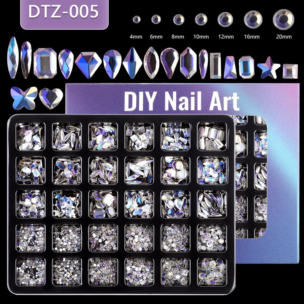 Nail Art 30 Grid Boxed Nail Art Flat Bottom Special-Shaped Diamond Transparent Ab Big Red Nail Rhinestone Nail Art Jewelry