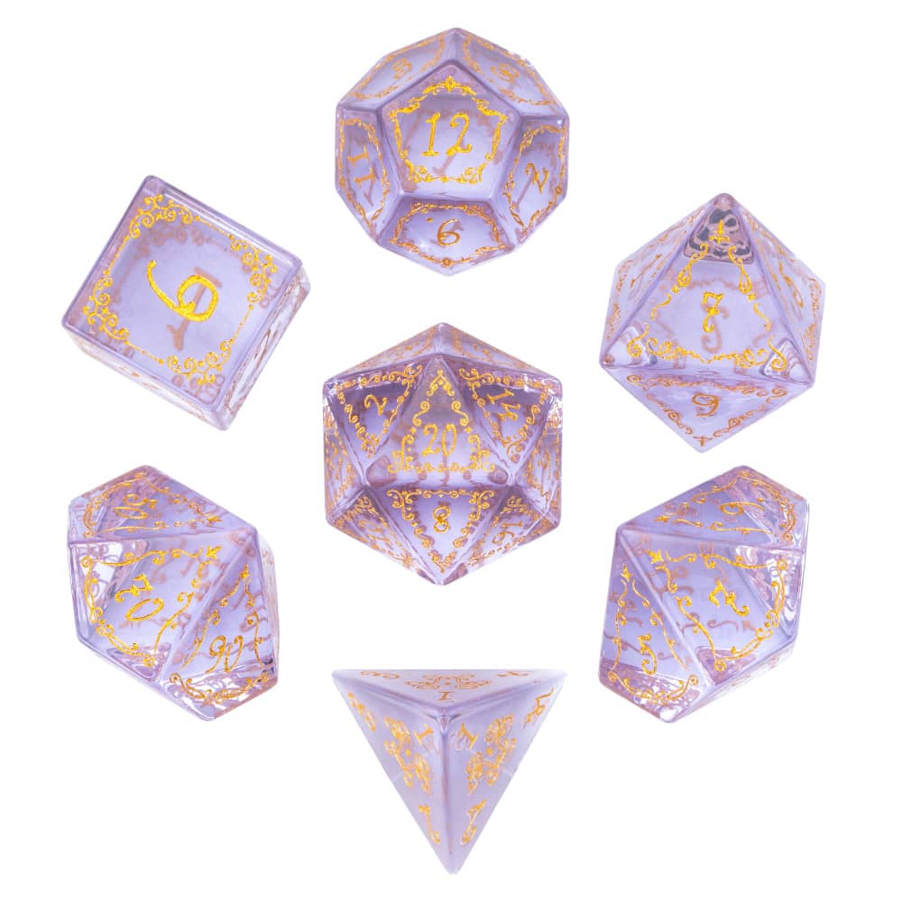 Cusdie Kleurrijke Glazen DND Dobbelstenen 7 Bliksem Edelsteen Dobbelstenen Handgemaakte Polyhedrale Dobbelstenen Set met Lederen Hoesje voor RPG Collectie Cadeau
