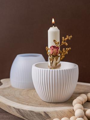 DIY Simple Stripe Candle Cup Silicone Mold Handmade Candle Holder Cement Gypsum Mould Flowerpot Resin Crafts Casting Home Decor