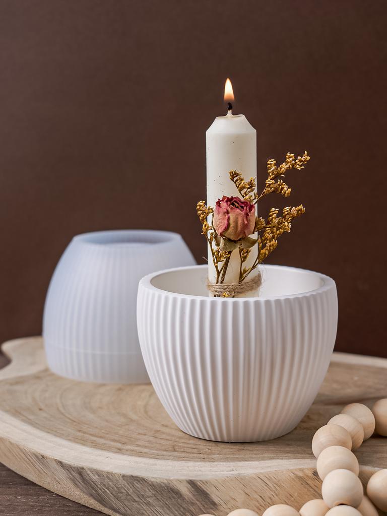 DIY Einfacher Streifen Kerzenbecher Silikonform Handgemachter Kerzenhalter Zement Gipsform Blumentopf Harz Handwerk Gießen Wohndekor