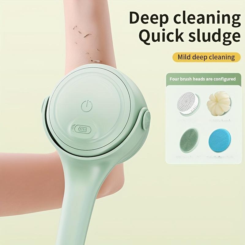 Four In One Electric Silicone Double Handle Bath Brush, with Long Handle Electric Back To Back Shower Brush, Body Dual Handle Washer