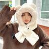 Solid Color 2 In 1 Plush Scarf Cartoon Winter Neckerchief Fashion Bear Ear Hat  Streetwear