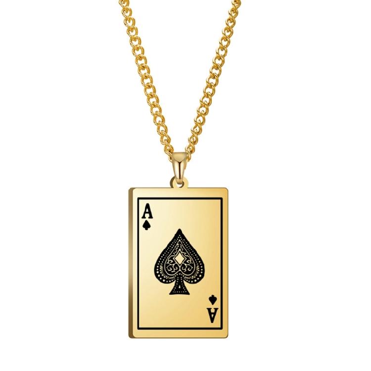 Cool Men Spade Poker Card Necklace Stainless Steel Card Pendant Necklace Multifuntional Chain Necklaces for Daily Party