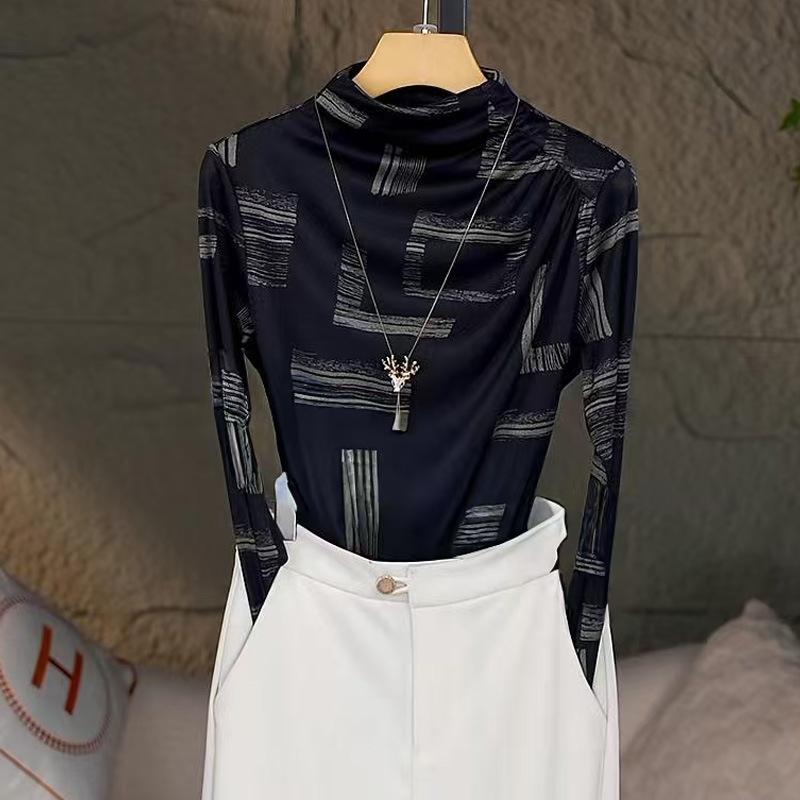 

Новая весенняя повседневная базовая рубашка для женщин с бархатом, теплая стильная футболка с полуворотником, универсальный топ с длинными рукавами для женщин 3XL