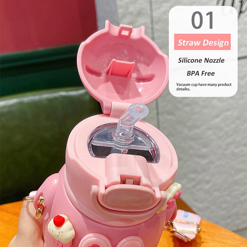 520ml Charming Kids Thermos Bottle With Straw Lightweight Stainless Steel Spacious Boys Girls Student Water Cup Leak Proof Kettle