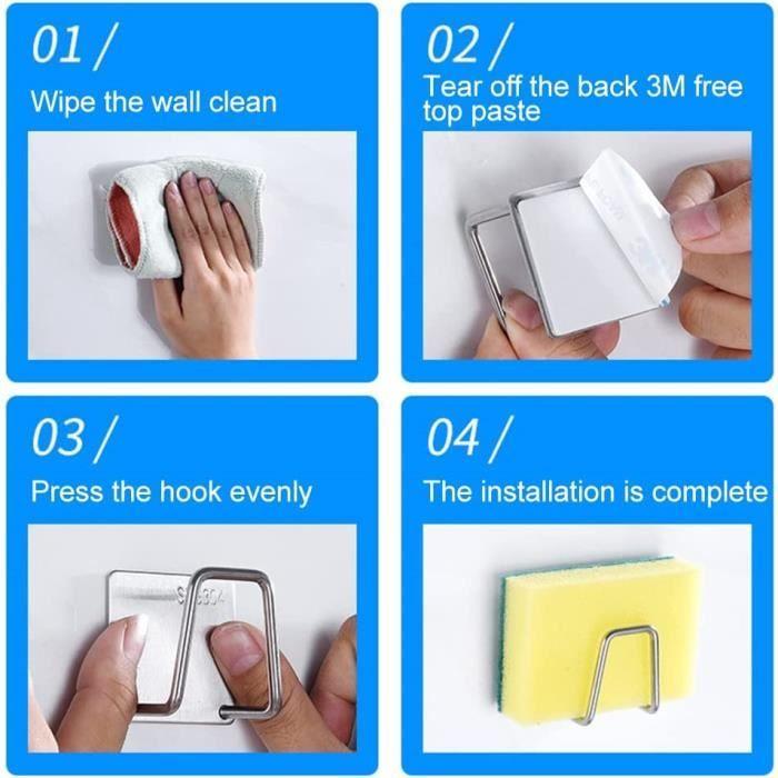 Porte Éponge - Helweet - Inox - Auto-adhésif - 4 Pièces - Résistant à la Rouille