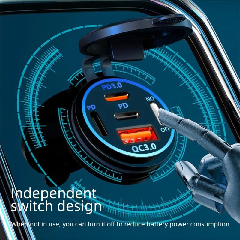 2/3/4 Port PD QC 3.0 USB Car Charger with Voltmeter Socket Power Outlet Adapter Waterproof for 12V/24V Car ATV Boat Hot Sale
