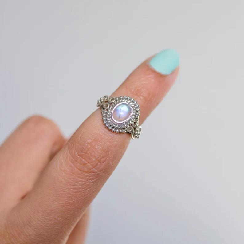 Moonstone Gemstone Ring, Solid 925 Sterling Silver Ring, Bohemian Ring, Statement Ring, Birthstone Ring, Anniversary Ring, Stacking Ring