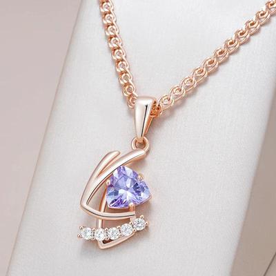 Colar com Pingente de Zircônia Roxo Dourado Personalidade Colar Feminino Bijuteria da Moda