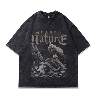 Europese En Amerikaanse Retro Donker Bedruikt Heren T-shirt High Street Trend Sfeer Wind Los Gewassen Korte Mouw T-shirt Mannen