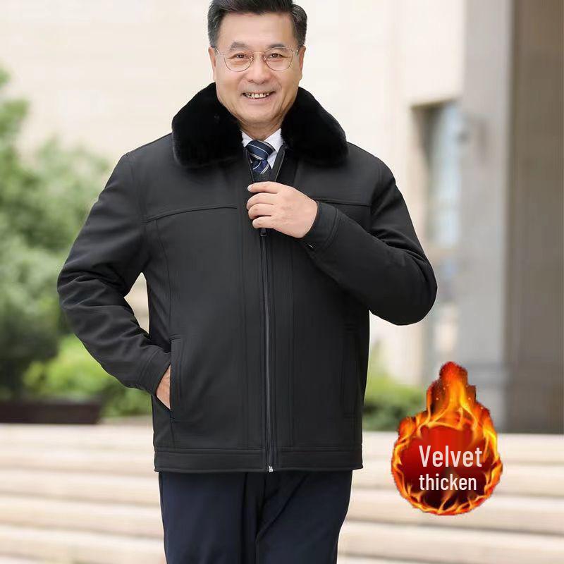 Velvet-Lined Thick Jacket for Men (Ages 60-70) - Warm Autumn/Winter Outerwear