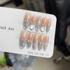 High-End Hand-Painted Blue Leopard Heart Cat Eye Manicure for Students