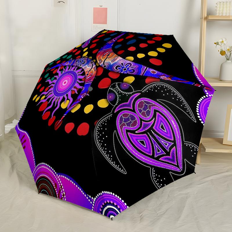 Ombrello Automatico Tartaruga Marina Stippling Indigeno, Design Compatto con 8 Stecche, Adatto per Tempo Libero all'Aperto e Uso Quotidiano - Regalo Ideale
