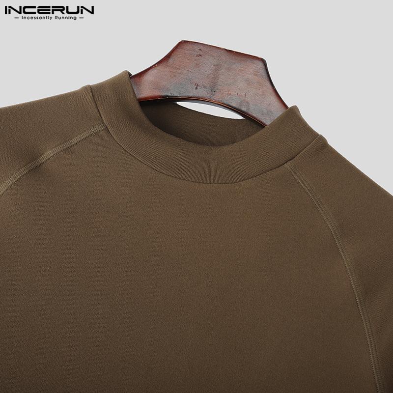 INCERUN Men Mockneck Summer Short Sleeve Solid Casual Skinny T-shirts Tee