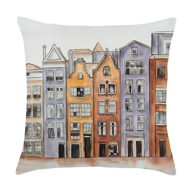Car Living Room Sofa Cushion Cover Luxury Home Decor Pillow Cover Farm Garden City Seascape Print