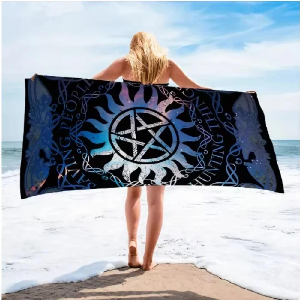 Occult Sun Star Pattern Beach Towel, Large Microfiber Sand Free Quick Dry Towel for Summer Vacation Towels Towels Bathroom