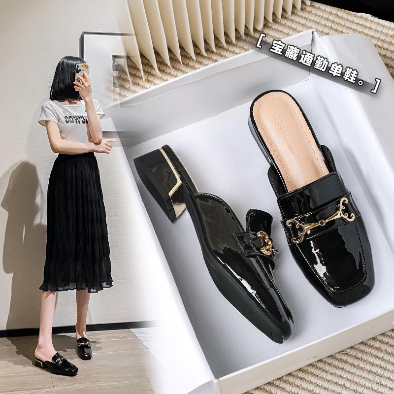 

Coarse heel bag head slippers women s spring new outer wear high-end sense versatile lazy drag half tray large size 43 чорний