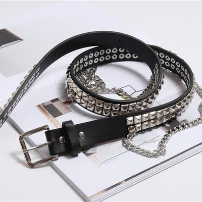 2025 Hip Hop Punk Rivet Studded PU Leather Belt For Women Harajuku Fashion Jeans Dress Waist Belt With Chain