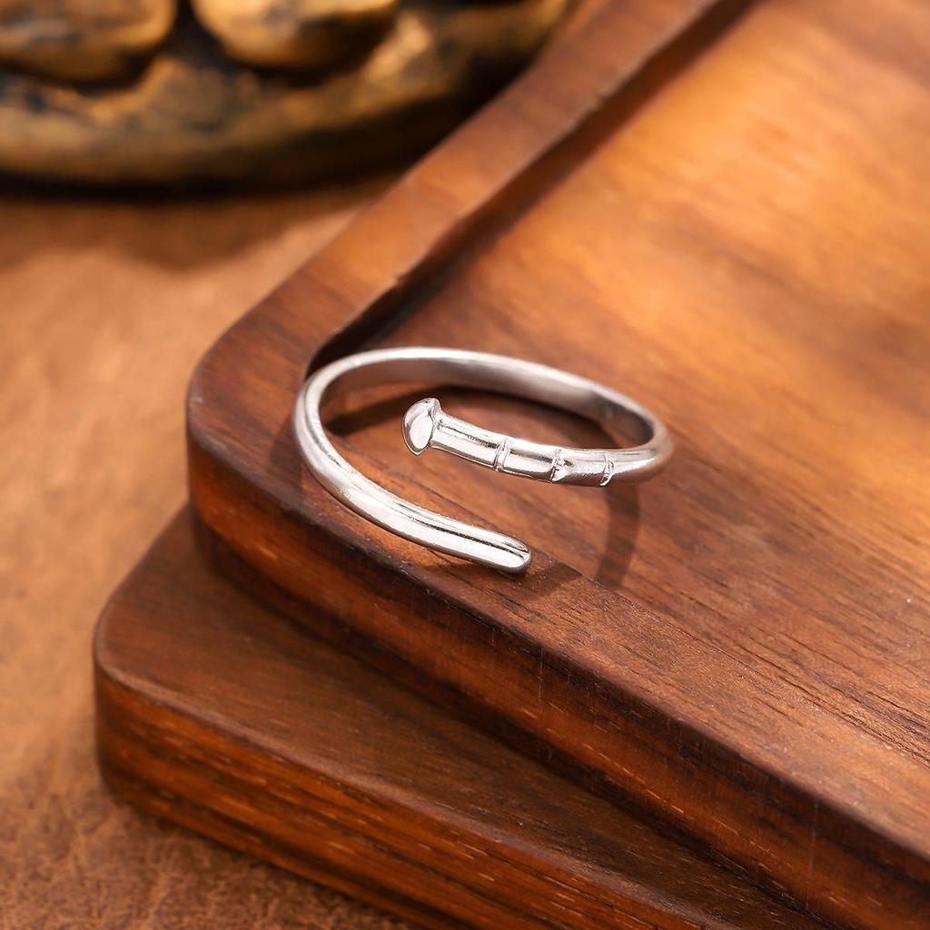 18K Gold Plated Adjustable Stainless Steel Nail Ring for Women - Simple and Fashionable