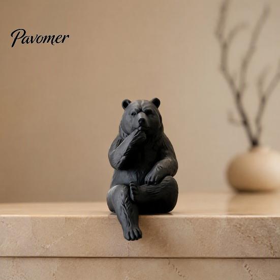 Modern Minimalist Animal Sculptures 3D Print Bear Figurine Statue, Matte Resin Relief Sculpture, Nordic Cute Meditating Ornament Art for Home