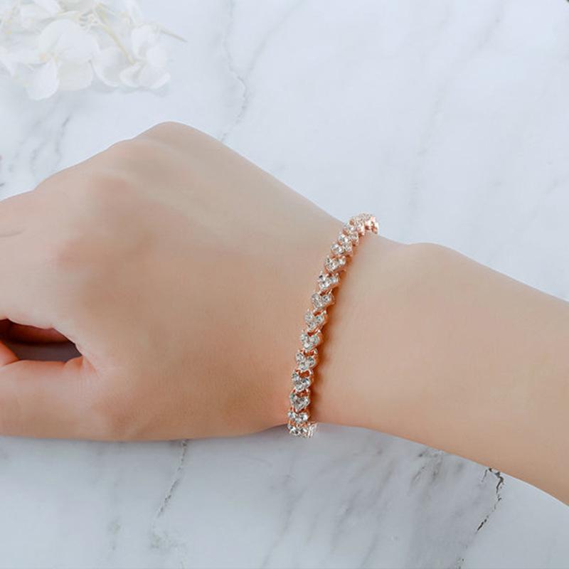 Minimalist European & American Full Diamond Crystal Roman Bracelet for Women In Silver Zircon