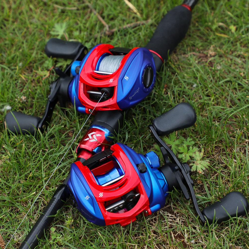 SOUGAYILANG 13 + 1BB Baitcasting Angelrolle Max Drag Power 8kg Karpfen Angeln Räder Angeln Tracking 