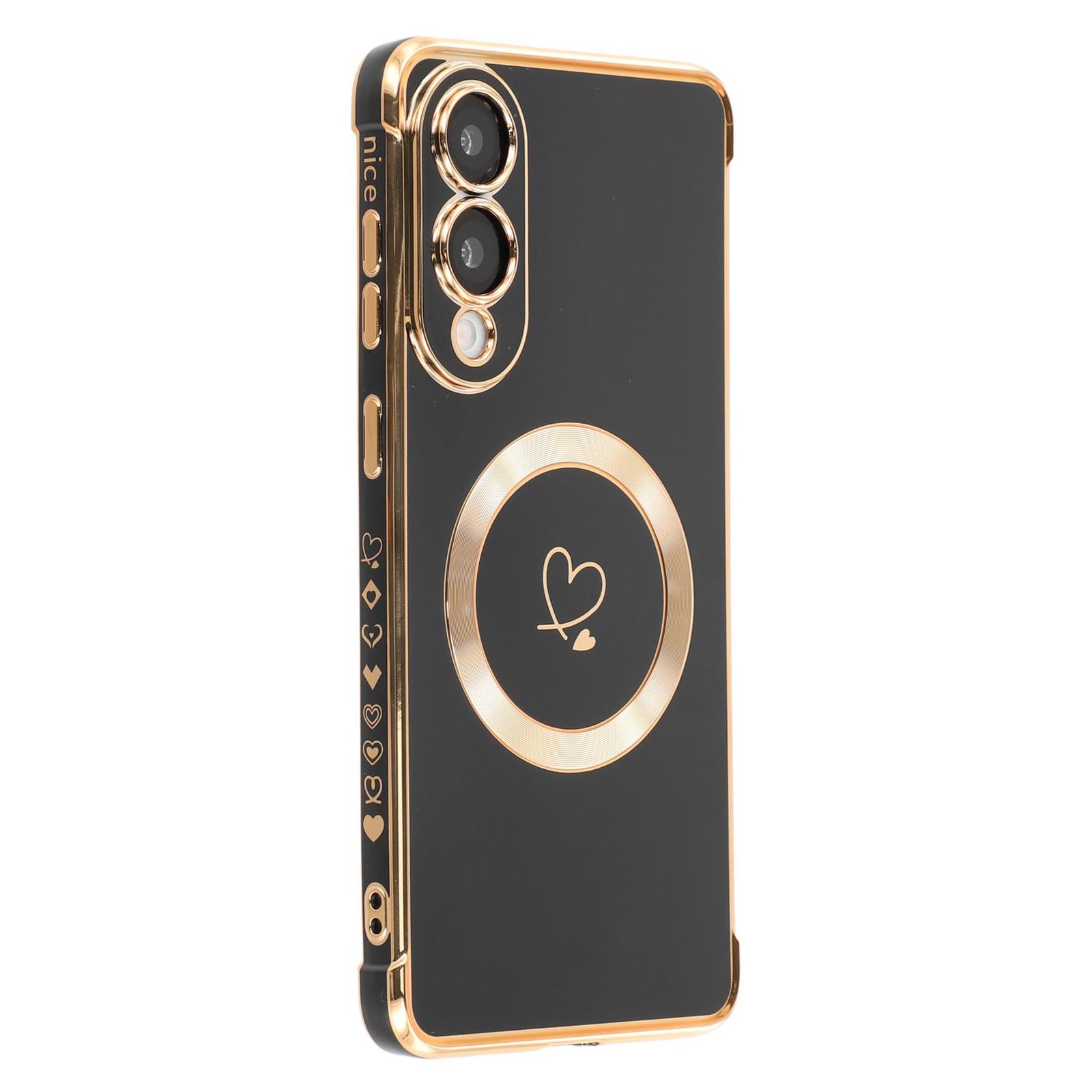 

For Samsung Galaxy S25 Edge Case Compatible with MagSafe Electroplated TPU Phone Cover Hollow Love Hearts Black