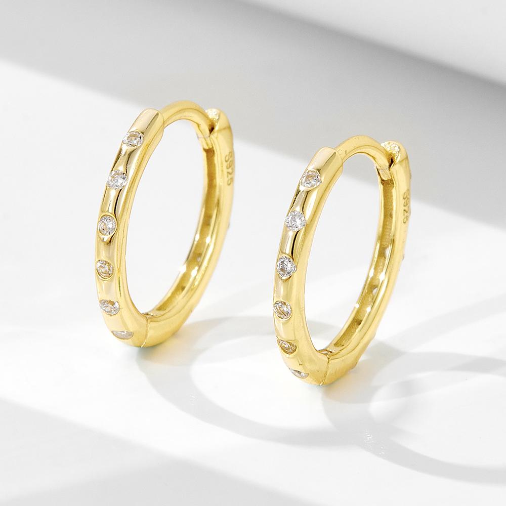 Peishang Jewelry 925 Sterling Silver 14K Gold Plated Mini Series Small Cz Zircon Sample Hoop Huggies Earrings